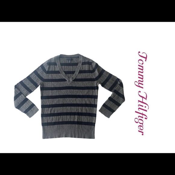 Tommy Hilfiger Striped V-Neck Sweater Sz XL - Picture 1 of 6